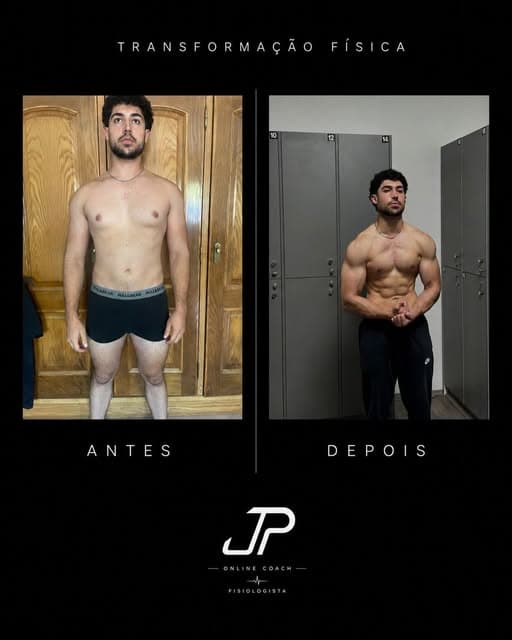 Transformação física de cliente, antes e depois (frente)
